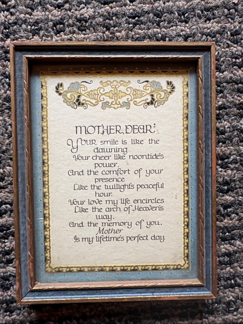 Framed 'Mother, Dear' Sentiment Print in Blue and Gold